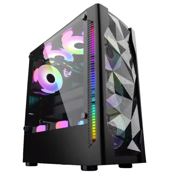 Fans Pre-Installed, Type-C Mid Tower Gaming Case with Full-View